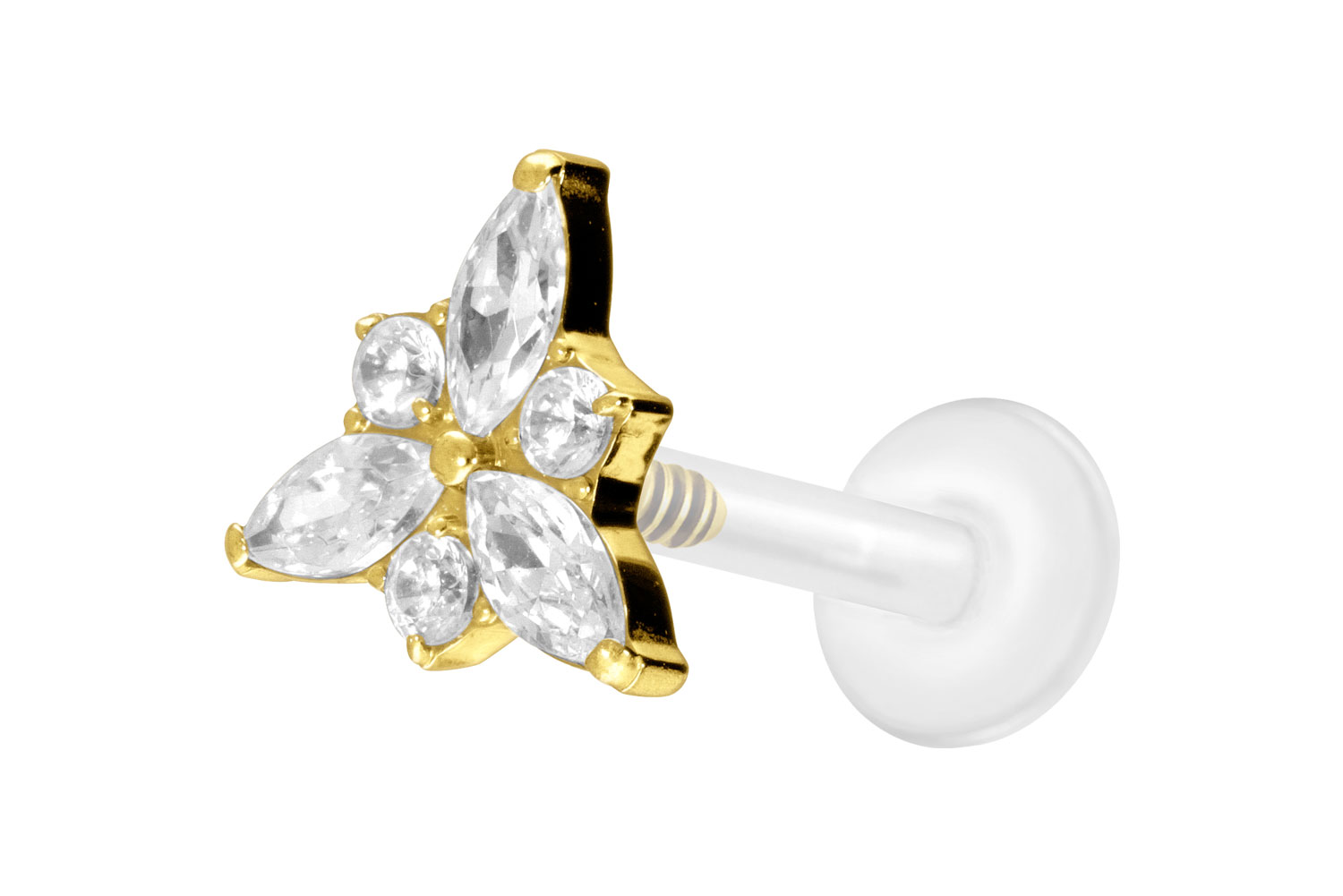 PTFE Labret Piercing mit Innengewinde + Titan-Aufsatz KRISTALLBLÜTE